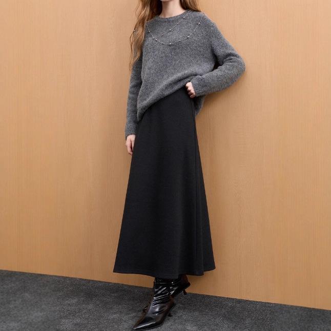 Women's 2025 Autumn/Winter Elegant Elastic Waist Long Skirt