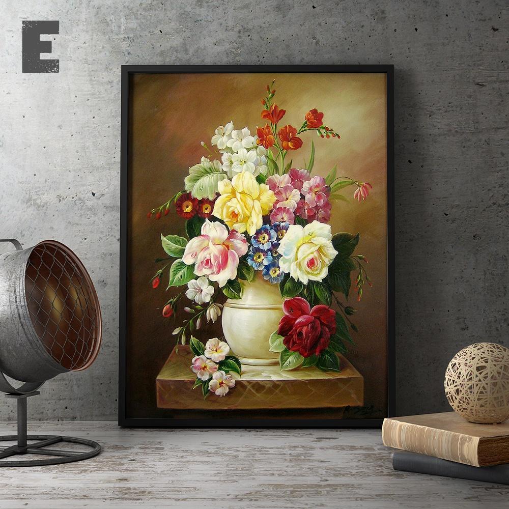 Modern Design 6 Styles of Flower Oil Painting Wall Poster Vintage Wall Art Canvas Living Room Mural Gift Bathroom Living Room Decoration