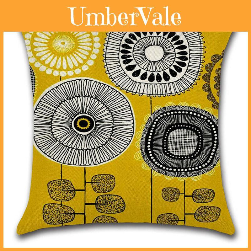 Durable Cotton Linen Flower Pillow Case For Car Home Bed Sofa Decoration 45cm