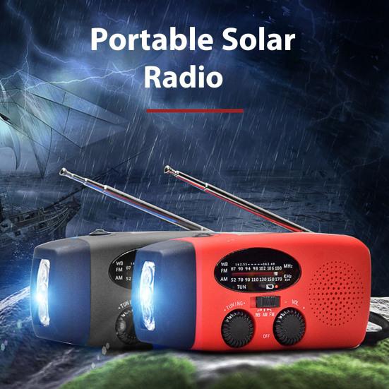 Solar Emergency Radio with LED Flashlight SOS Alarm Weather Forecast Emergency Crank AM/FM Radio USB Mobile Phone Charger