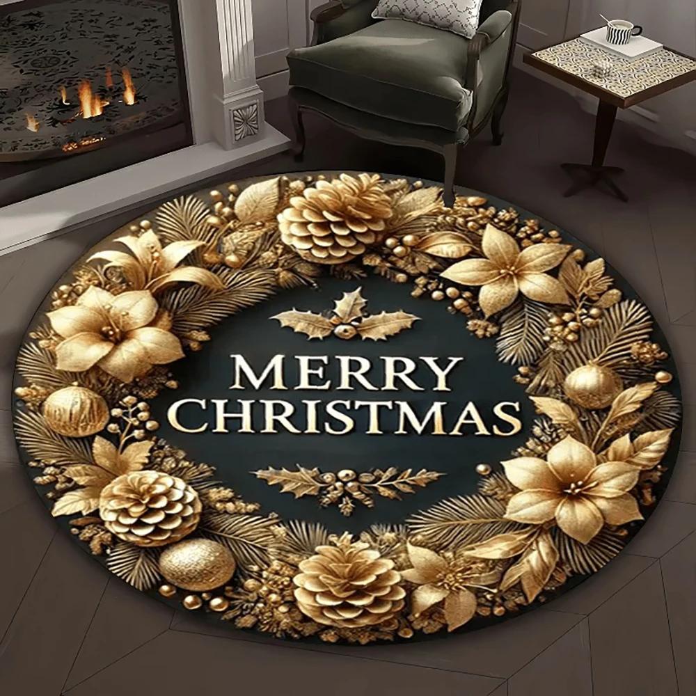

Christmas Oval Rugs: Santa, Wreaths,Snowflakes & More - Add Holiday Cheer to Your Home! room floor mats New Year home decoration Diameter 60cm