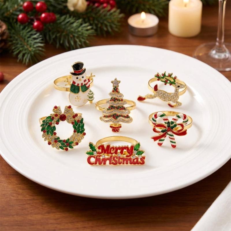 6Pcs Xmas Napkin Holder Rings Wreath Christmas Napkin Rings For Holiday Party Dinner Table Decoration