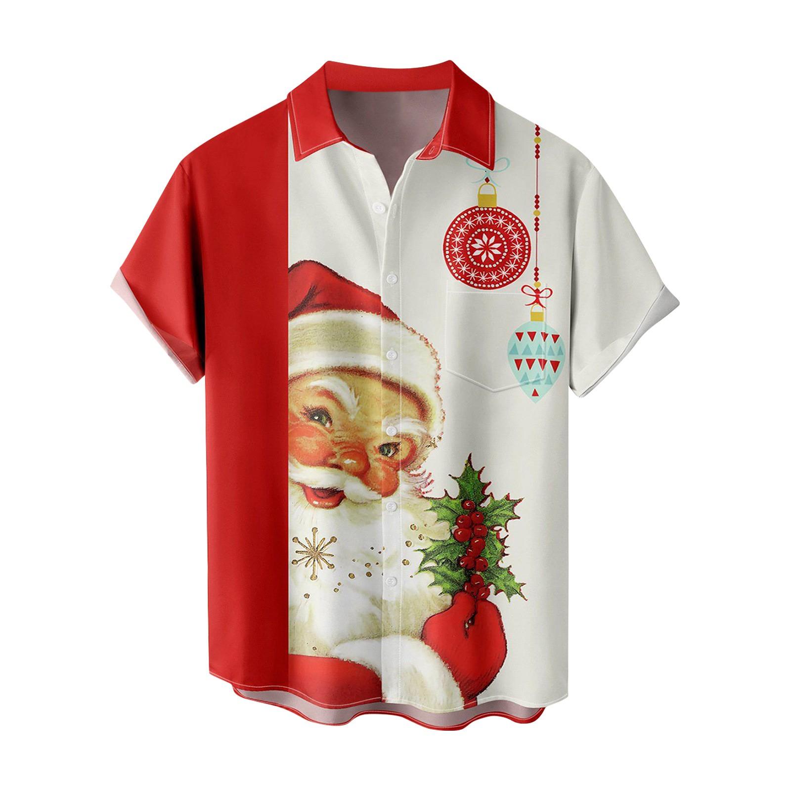 

Мужская повседневная свободная рубашка на пуговицах в гавайском стиле с рождественским принтом и короткими рукавами, топ XXXL красный