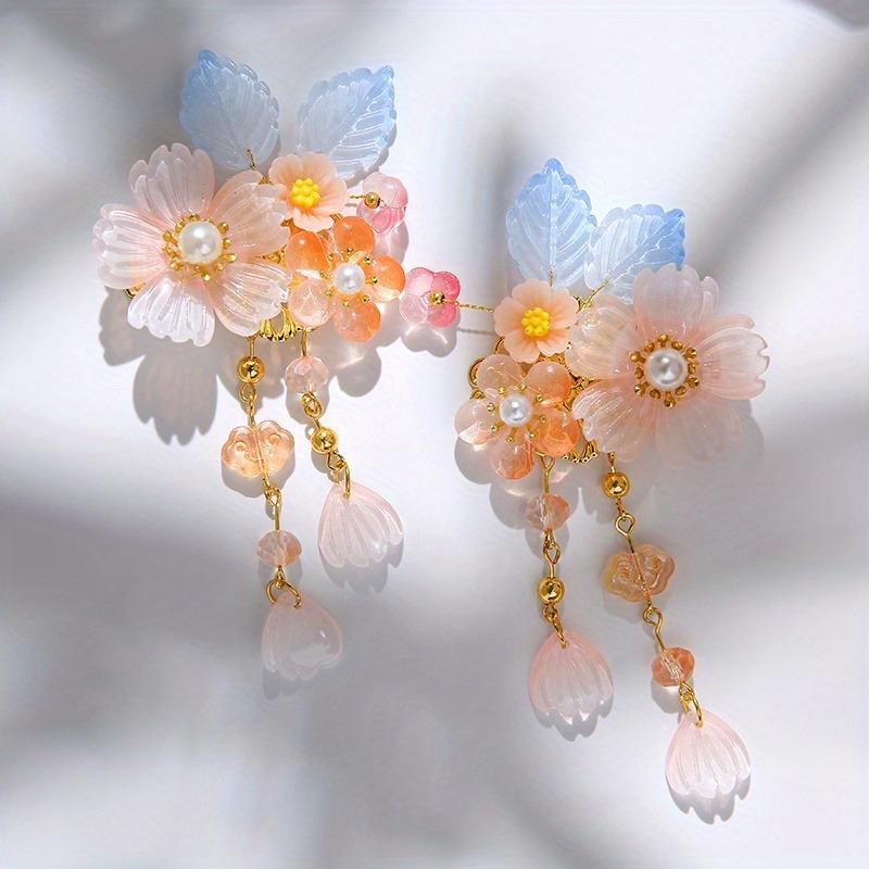 2pcs Chinese Classical Style Exquisite Three-dimensional Flower Tassel Hair Clips  Party Performance Hanfu Dress Hair Accessorie