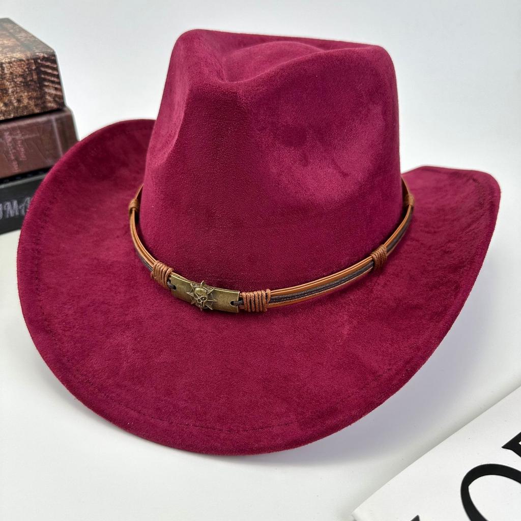 Western Cowboy Hat Women Woolen British Suede Belt Peach Heart Top Hat Felt Hat