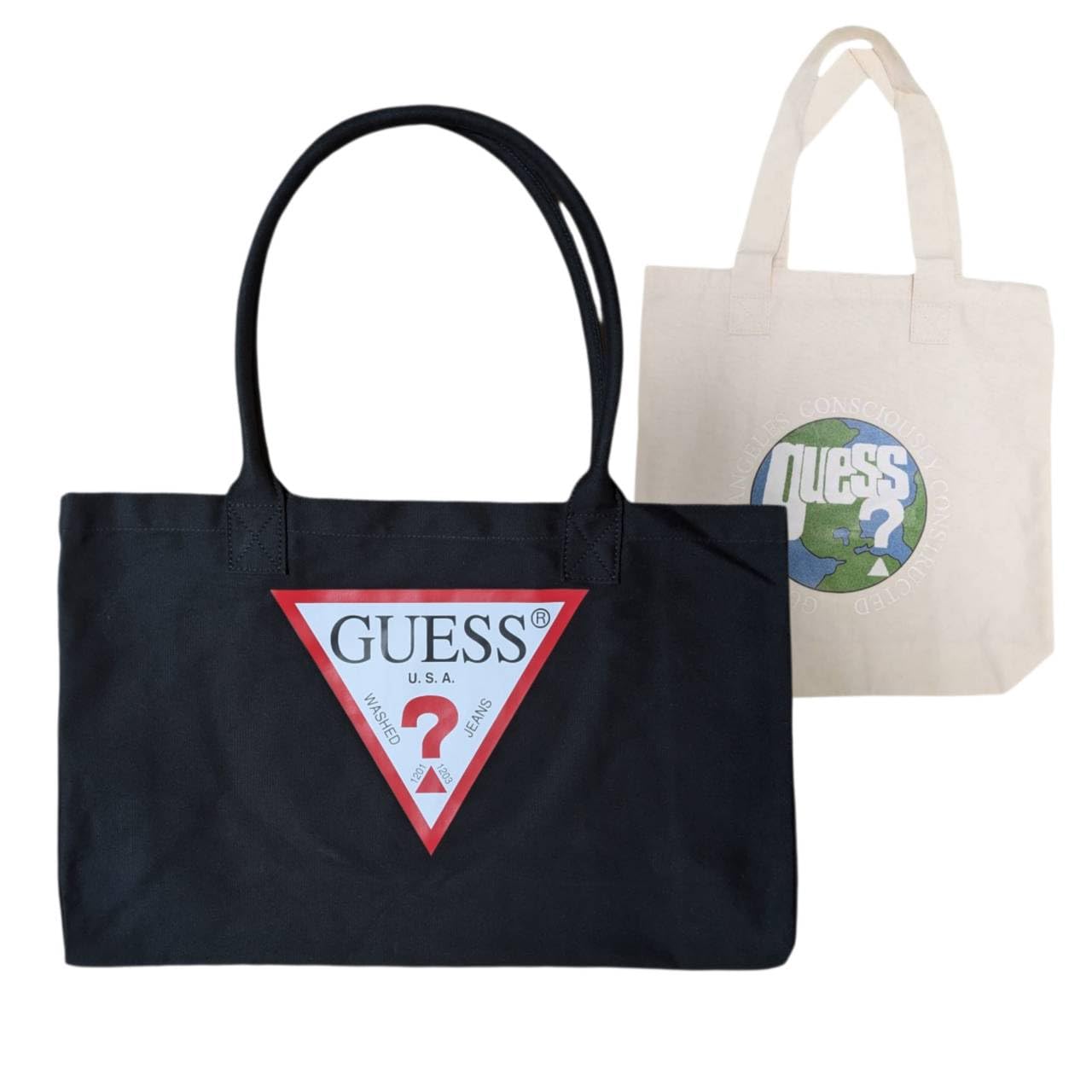 Guess 2-Piece Tote Bag Set, Black, PM611625, Handbag, Women sMen s Eco Bag [Used]