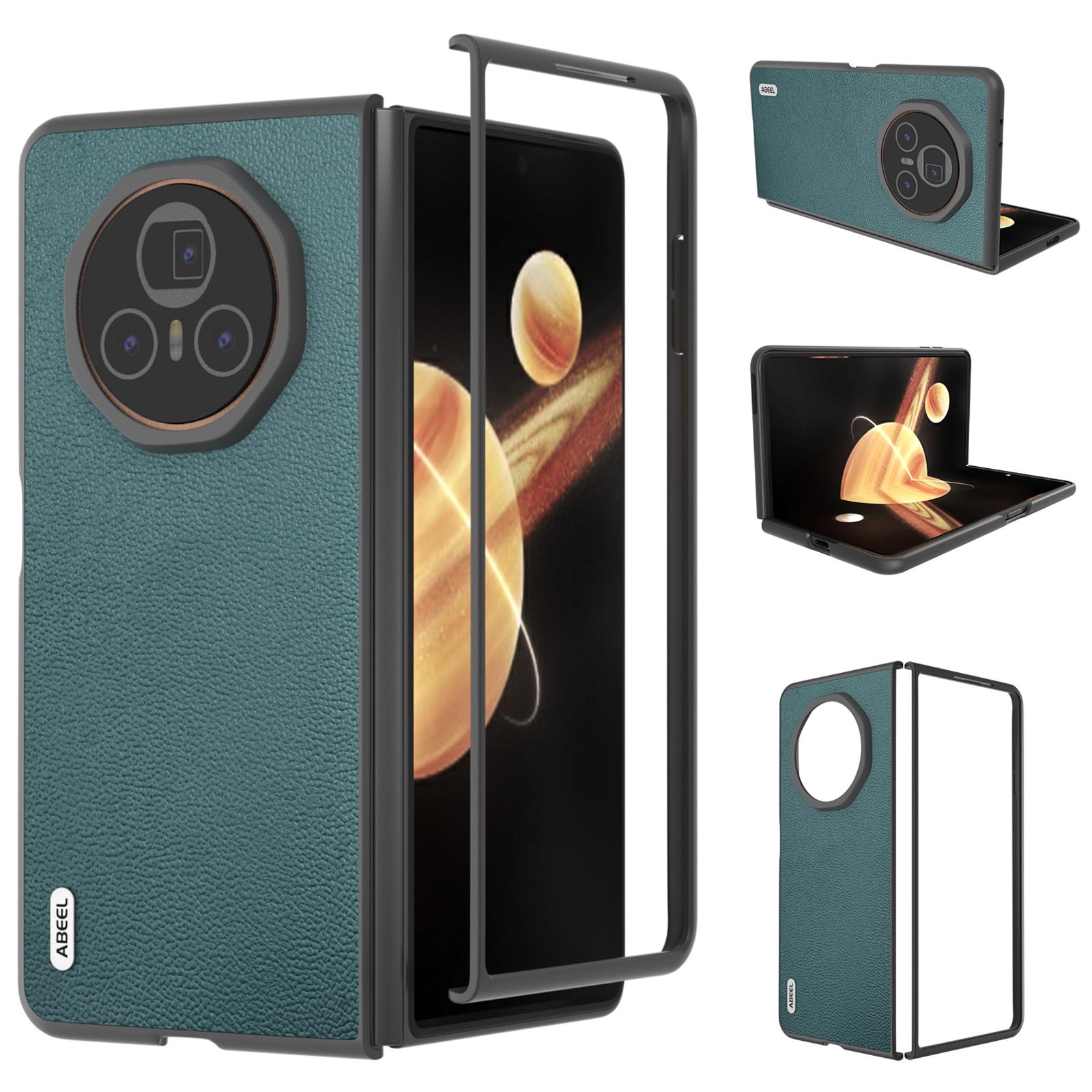

For Honor Magic V3 5G Case Genuine Cow Leather Hard PC Folding Phone Cover Midnight Green