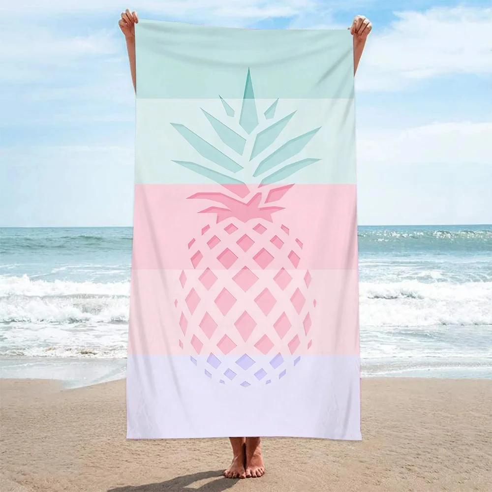 Cartoon-Frucht Ananas Strandtuch Sandfrei Schnelltrocknend Mikrofaser Badetücher Übergroß Tragbar Schwimmen Bade-Decke