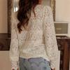 Fashion Lace Shirt for Women Elegant Solid V Neck Long Sleeve Hook Flower Hollow Shirts Tops Lady Holiday Women's Clothing