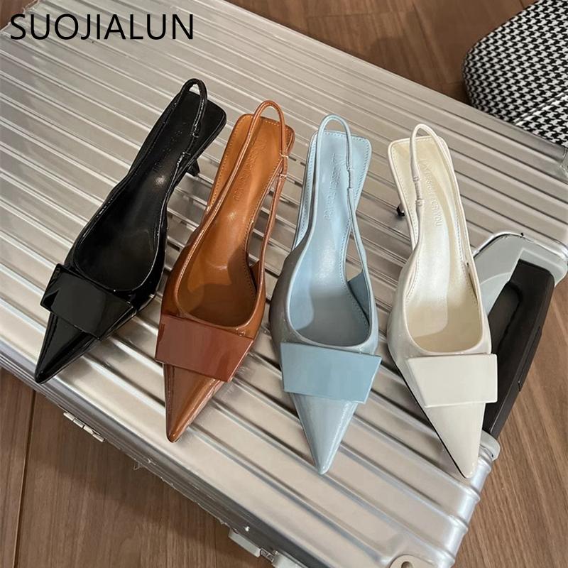 Fashion SUOJIALUN 2024 Spring New Brand Women Sandal Fashion Buckle Ladies Elegant Dress Slingback Shoes Thin High Heel Pointed Toe Pump