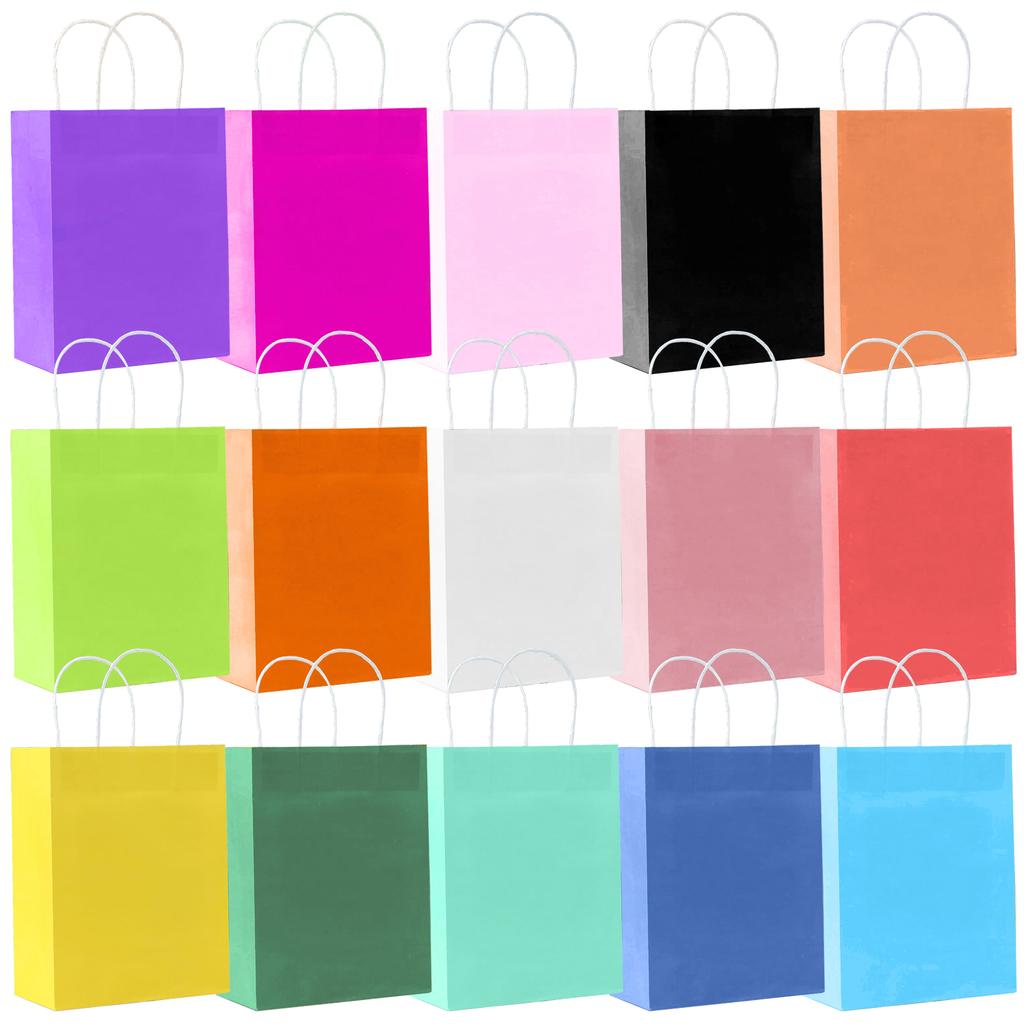 12pcs 16x22x8cm Blank Color Kraft Paper Bags Reusable Gift Bag for Birthday Party Wedding Gift Bag with Handle Tote Bag
