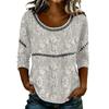 Women's Fashionable Casual Floral Print Seven Quarter Sleeved Round Neck T-Shirt Top
