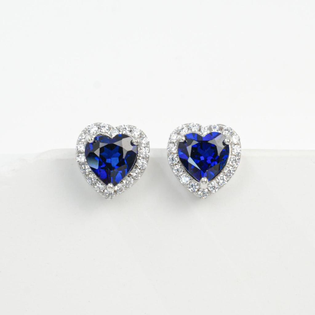 S925 Sterling Silver Heart-Shaped Sapphire and Diamond Stud Earrings for Women - Versatile Anniversary Jewelry