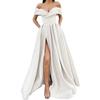 Abito Maxi Donna Scollato A Spalla Senza Maniche Linea Ad A Vita Alta Elegante Raso Spacco Abito da Sera