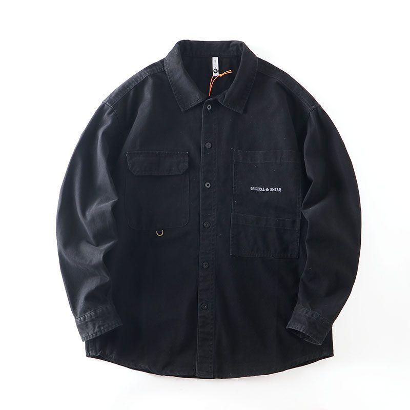 American vintage Heavy Pure Cotton Cargo Shirts Men's Autumn and Winter Long sleeve Outerwear Foreign Trade Cattle Goods Washed Casual Shirt