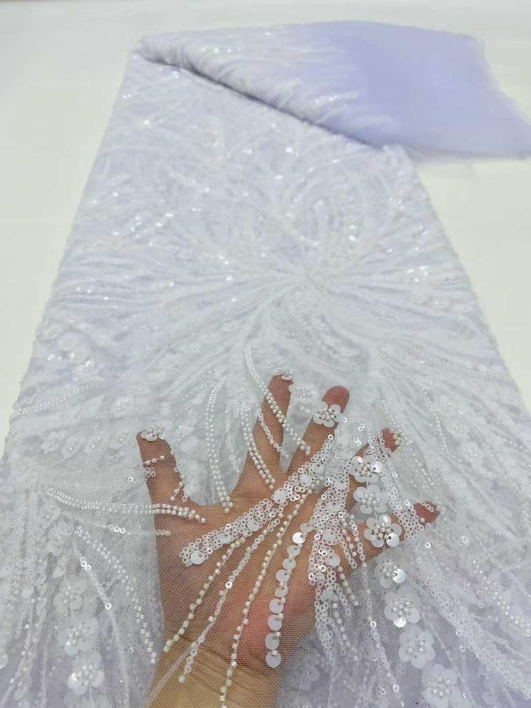 Orange Beaded Fabric Sequin Tulle Lace Embroidered Dubai New 2026 High Quality African Beads Embroidery Lace for Wedding Dress