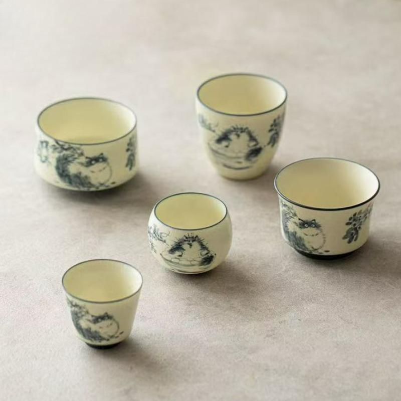 Chinese Vintage Ceramic Tea Cup Household Handmade Cute Cat Master Tea Cups Travel Personal Kung Fu Teaware Accessories New