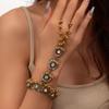 Exotisches Finger-Diamantbesetztes Blumen-Zirkon Fransenarmband, Retro Ethnischer Bohème-Temperament Schmuck