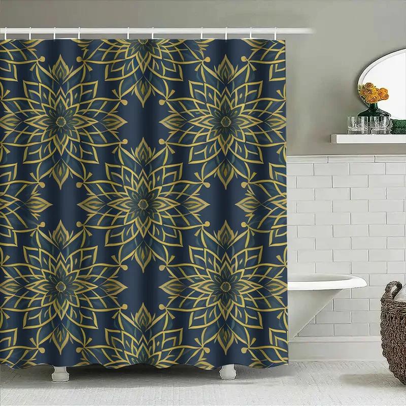 

Elegant Blue and Gold Floral Shower Curtain with Tassels Waterproof Bath Decoration for Home Bathroom Size 72x84 Inch (3 Pack Ri W90xH180cm