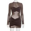 Sexy Round Neck Long Sleeve Mesh Patchwork Dress - Women's Autumn/Winter European & American Style