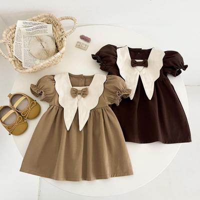 Retro Sommerkleid für Kleinkinder mit Peter-Pan-Kragen und kurzen Ärmeln