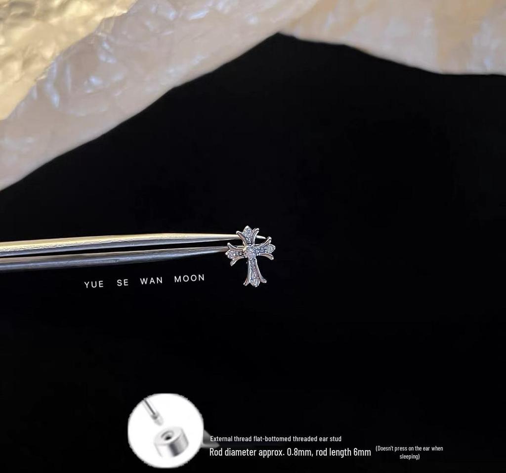 Unisex Silver Cross Helix Ear Cuff In Japanese Korean Style, Titanium Steel Cartilage Piercing Earring.