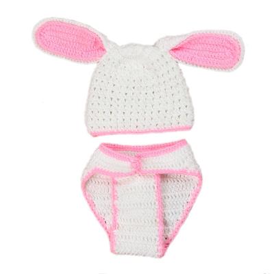 Cartoom Cute Newborn Baby Photo Props Outfit Costume Rabbit Knit Hat Pant Set Infant Photo Accessory