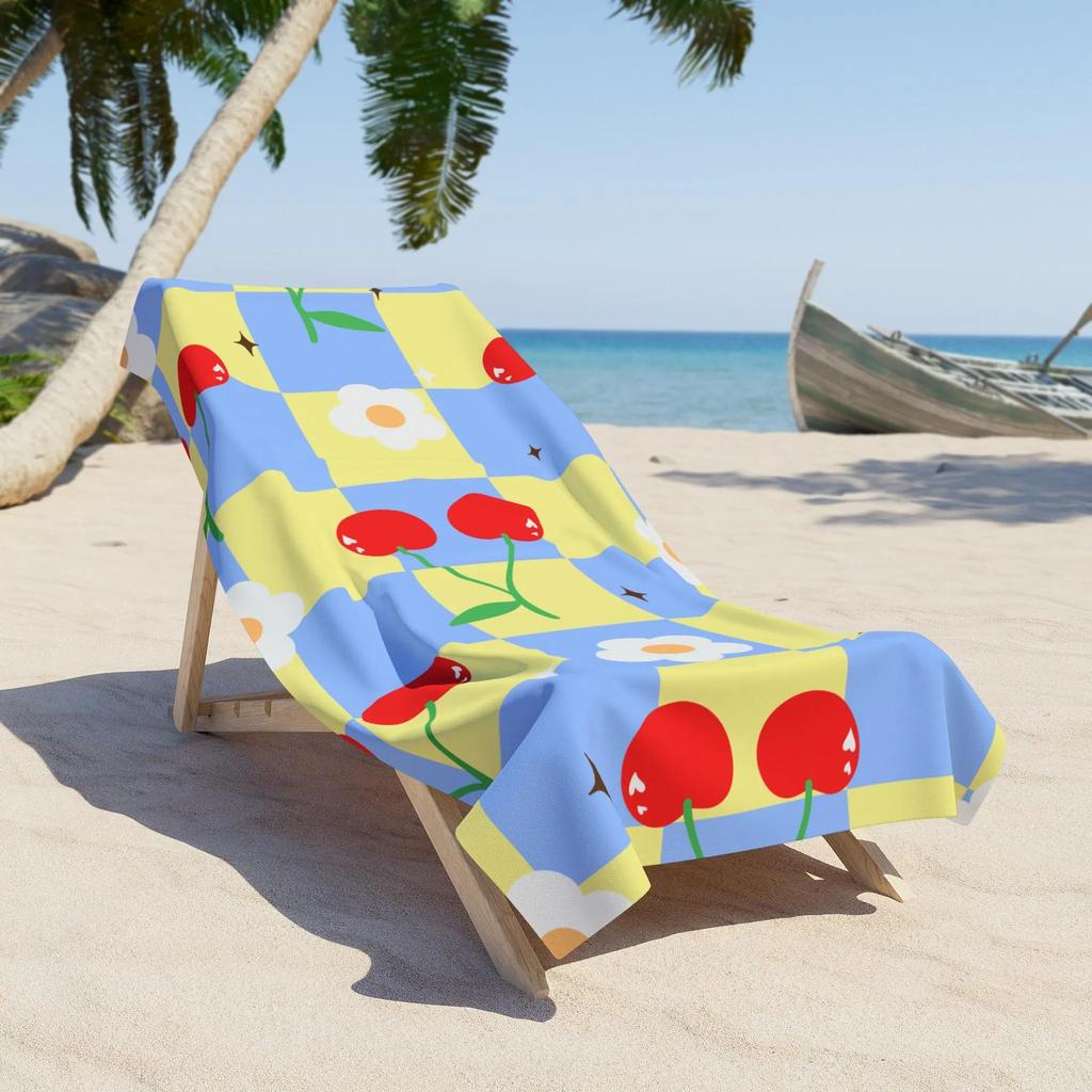 Fruit Checkered Beach Towel Microfiber Quick Dry Cute Lightweight Oversized Highly Absorbent for Beach Camping Photo Vacation