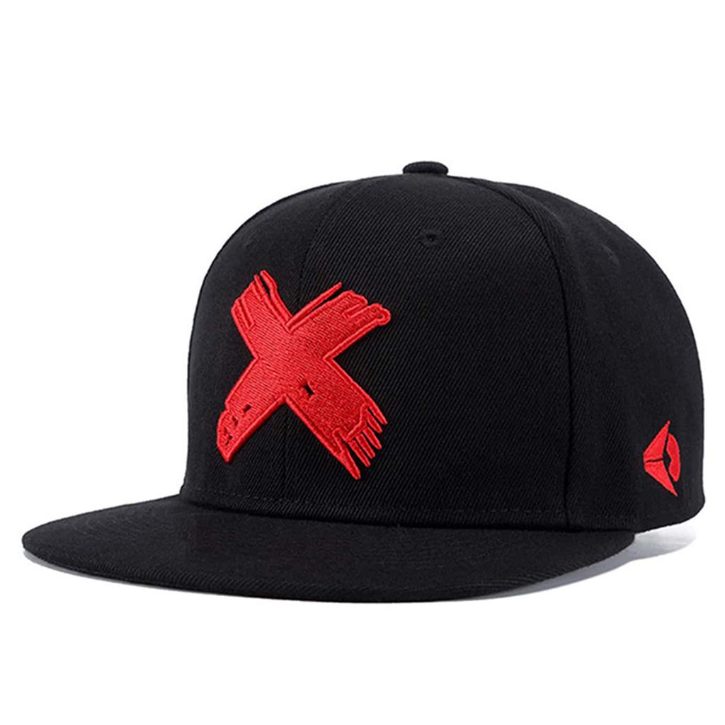 Flat Hat with 3D Embroidery Letter Design - Adjustable Baseball for Men and Women (Black/Red)