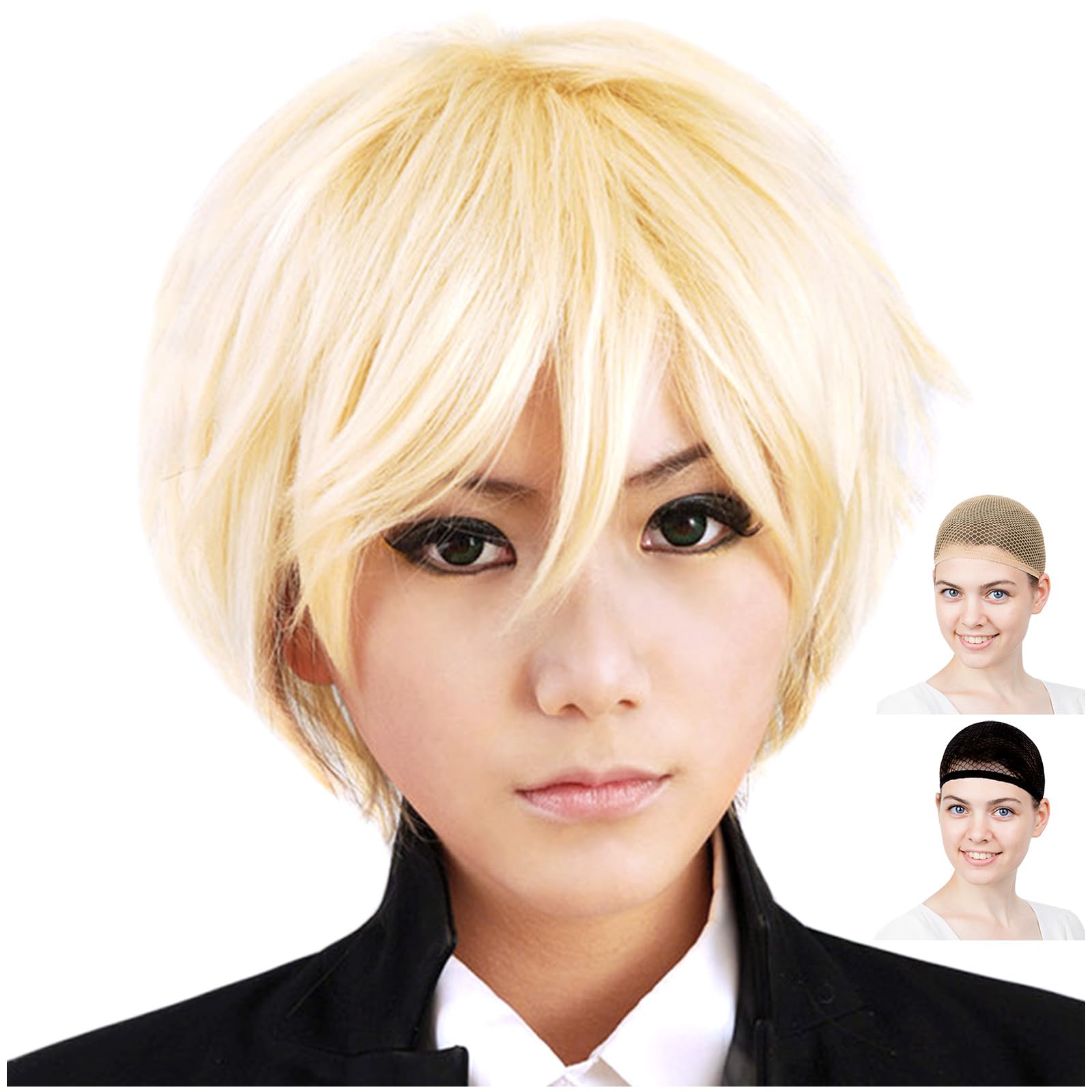 

CaseEden Cosplay Wig, Short, 30cm, Heat-Resistant, Light Gold Blonde, with Two Wig Nets
