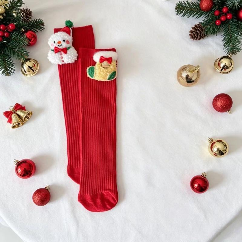 Christmas Stockings Children Autumn and Winter New Plush Socks Bow Natal Year Medium Tube Lolita Christmas Red Medium Tube Socks