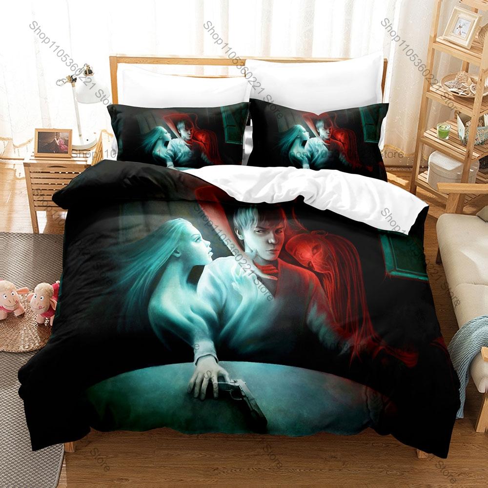 Wraith Shadow Spirit Foggy Ruin Black Thorn Blood Moon Skeleton Ghost Duvet Cover + 2 Pillowcases Gothic Fans 3pcs Bedding Set
