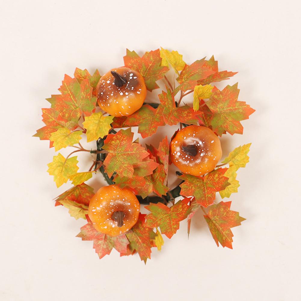 Artificial Candle Holder Rings With Maple Leaf Pumpkin Berry Lightweight Silk Fabric Artificial Garland For Thanksgiving Halloween Decoration