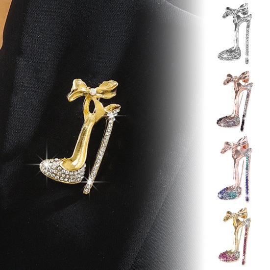 jijijing Brooch Pin, High Heels Bow Shape Lapel Pin with Sparkling Rhinestones, Women Badge for Suits Coats Bags Accessories