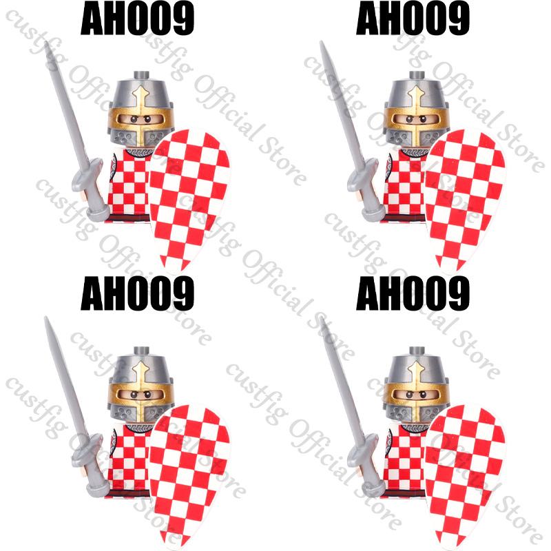 Mittelalterliche Militärsoldaten Figuren Bausteine Löwenherz Deutscher Ritter Waffe Infanterie Schild Helm Burg Hexe Steine Spielzeug