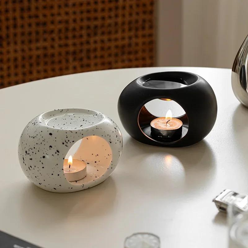 Prosty czarny uchwyt na świece, ceramiczny dyfuzor olejków eterycznych, piec do domowego spa, aromaterapia, palnik kadzideł