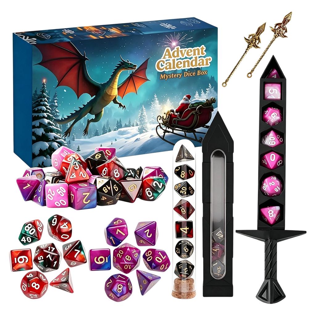 Würfel-Adventskalender mit polyedrischem Würfelset für Tabletop-Rollenspiele, Rollenspiele, Brettspiele - Tage der Würfel