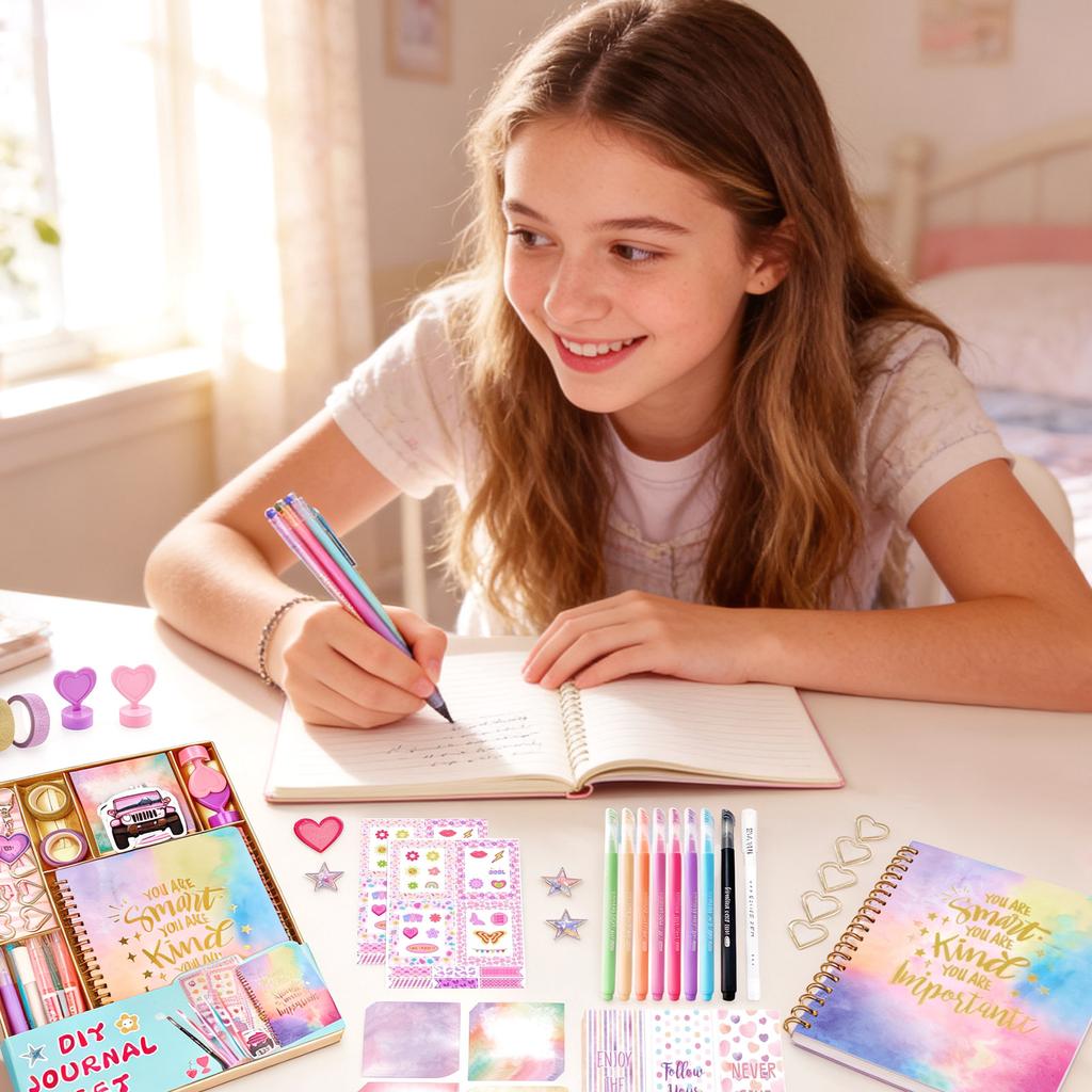DIY Journal Kit Voor Tiener Meisjes - Alles-in-één Schrijfwaren & Dagboek Set Met Stickers Scrapbook Knutsel Cadeau Voor Pre-tiener 20ml