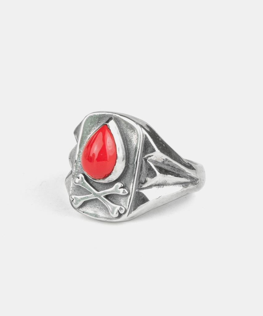 Sheen666 Teardrop Coral Crossbone Silver Ring (Type B)