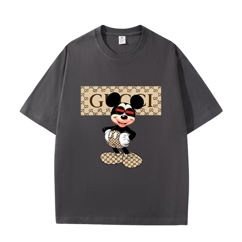 D06-115 MINISO 2026 Summer Luxury Mickey Mouse Monogram Men Women 100% Cotton T-Shirt Casual Short Sleeve O-Neck Top