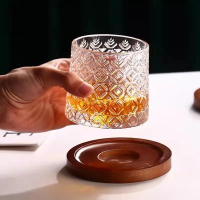 Kristall Tumbler Whiskyglas mit Boden, Rotierendes drehendes Wein-, Brandy-Glasbecher, Trinkgeschirr für Bar und Zuhause