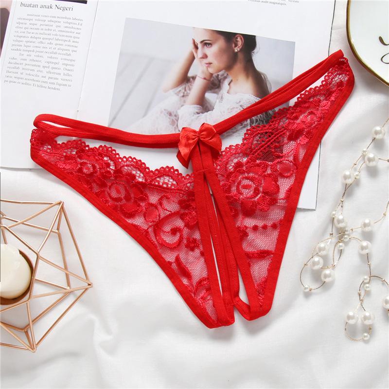 Low-Waist Sexy Lace Open Crotch Thong Panties - Transparent & Tempting 