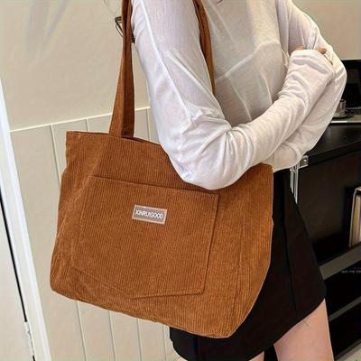 Corduroy Shoulder Bag for Women, Large Capacity Mori Style Tote Underarm Purse, 1pc