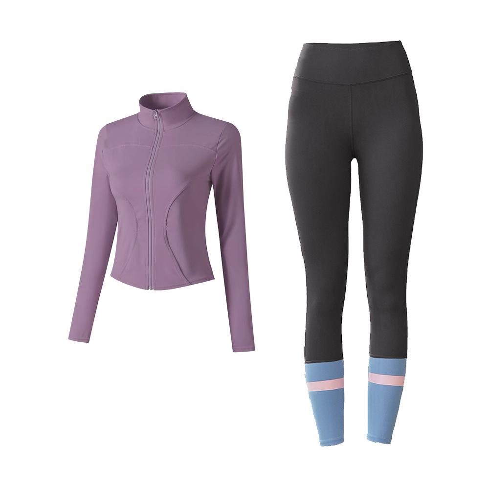 Women's Long-Sleeve Yoga Jacket & High-Waist Pants Set - Nude Peach