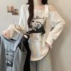 Plus Size Asymmetrical Cartoon Print Long Sleeve T-shirt - Women's Spring/Autumn Loose Slimming Top