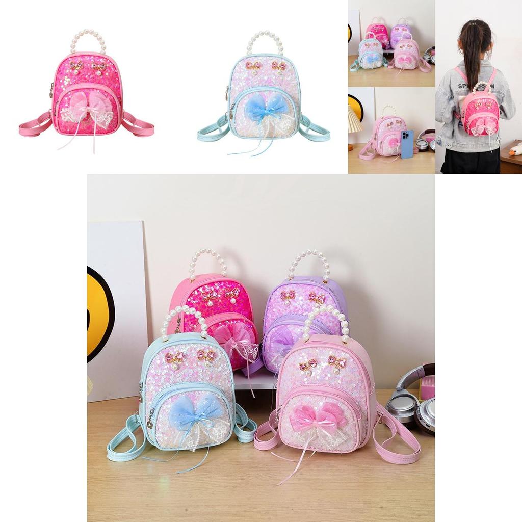 Kids Girls Pu Butterfly Bow Mini Backpack For School And Casual Use