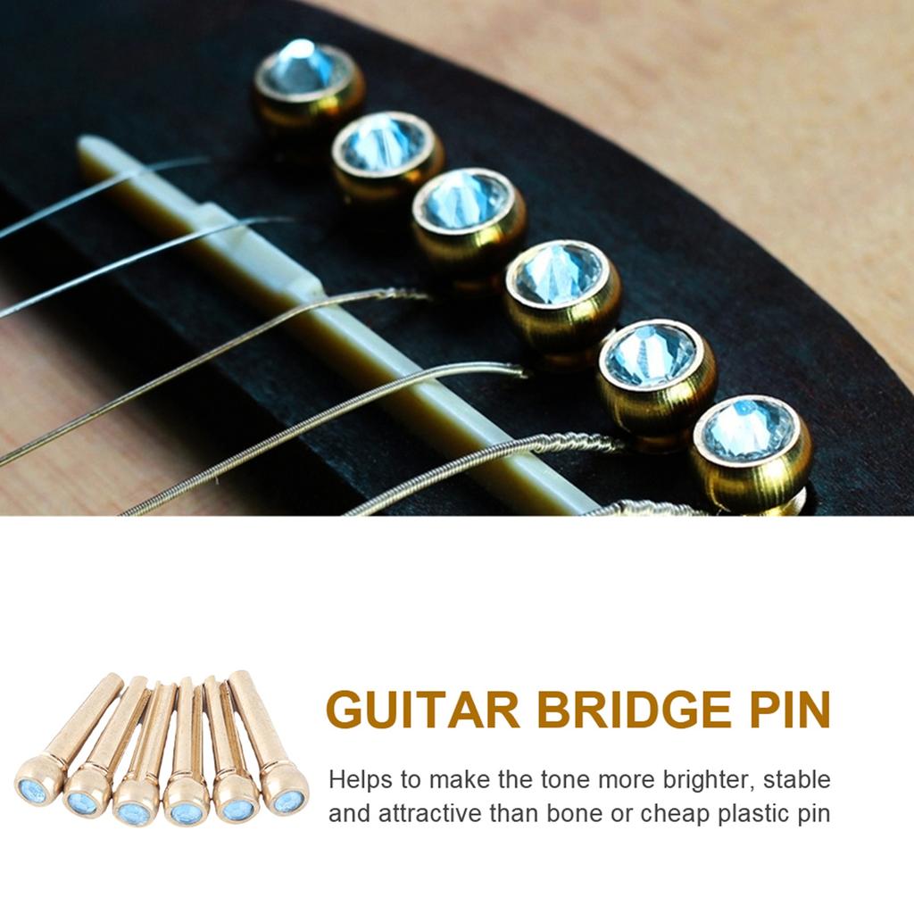 6Pcs Brass Made Guitar Bridge Pins with Crystal Glass Dot Decor Music Instrument Parts
