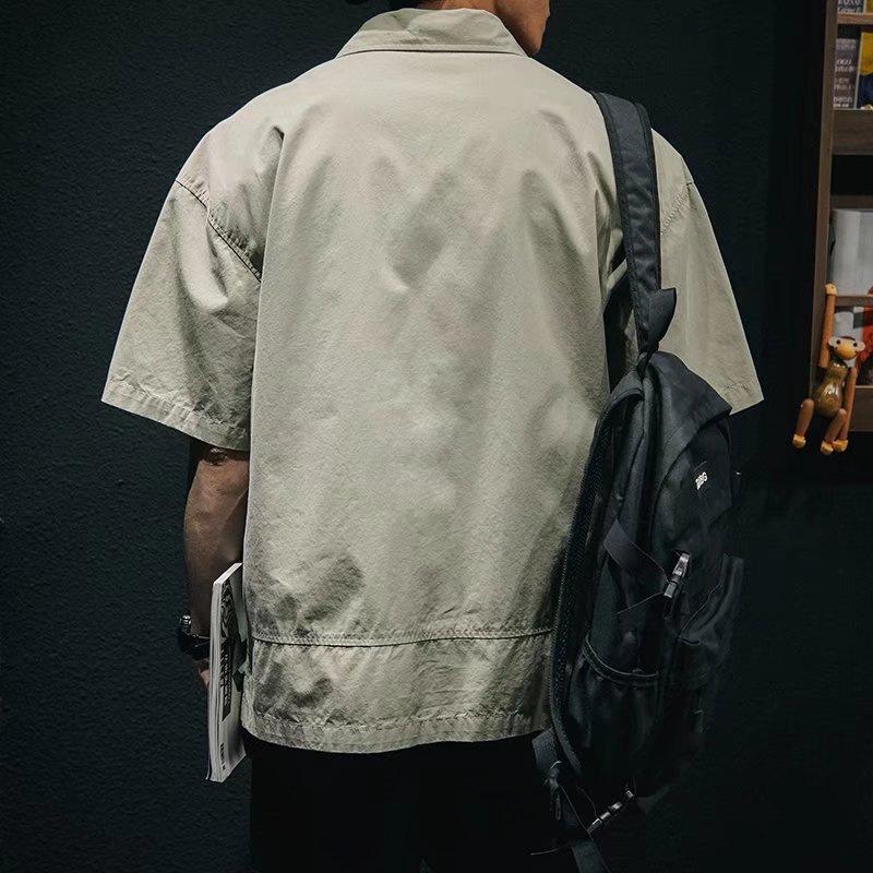 Casual Men's T-shirt Summer Tooling Style Short Sleeve New Pocket Shirt Collar Men's Clothing Loose Plus Size Top