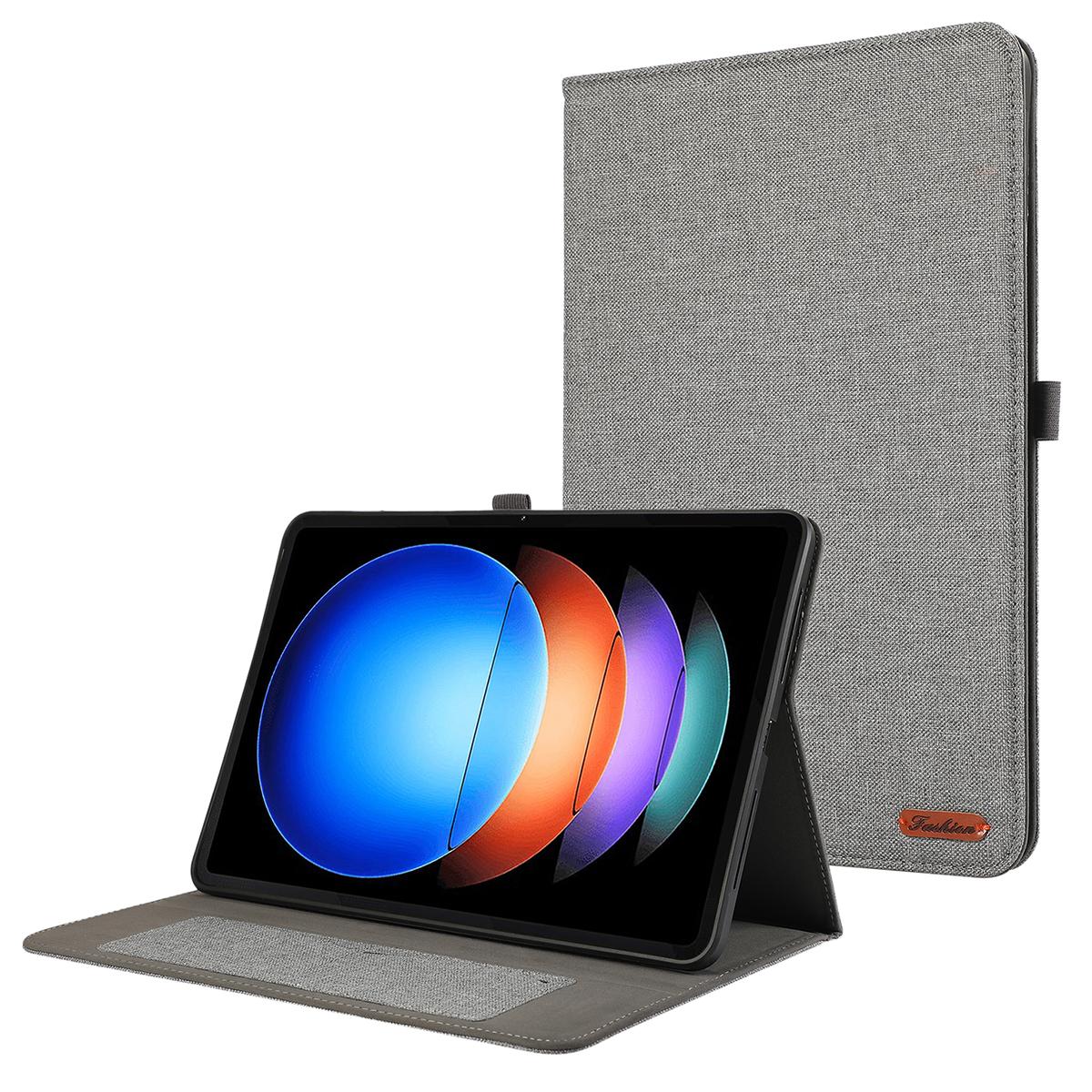 

Для Xiaomi Pad 6S Pro 12.4 чехол с тканевой текстурой кожаный чехол-подставка для планшета с держателем для карт Grey