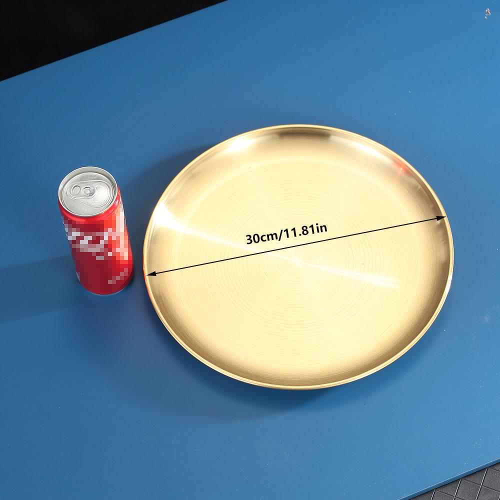 1pc Stainless Steel Plate Round Tray Vegetable Dish Plate Barbecue Restaurant Supplies Bone Dish Plate Decorative Dining Tray Fo